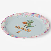 Basketballer T-rex jarig Papieren Bordje (Gekanteld)