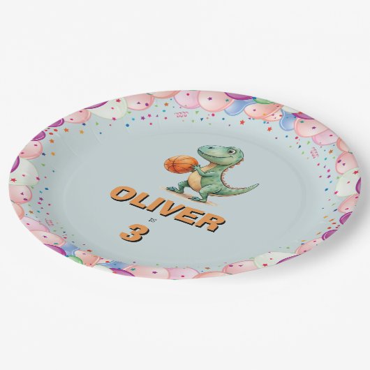 Basketballer T-rex jarig Papieren Bordje (Gekanteld)