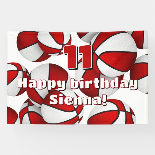 Basketballer verjaardagsfeestje rood wit spandoek (Horizontaal)