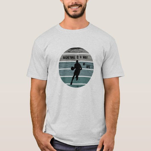 Basketballer  zonsondergang retro stijl t-shirt (Voorkant)