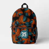 Basketballers blauwgroen zwarte teamkleuren bedrukte rugzak (Voorkant)