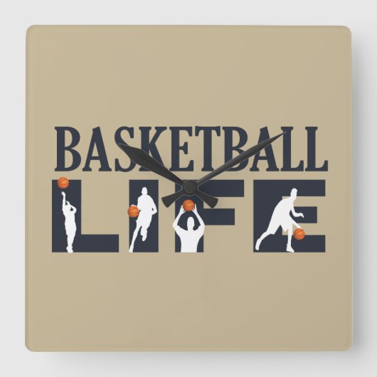 Basketballers dribbelen met oranje bal vierkante klok (Voorkant)