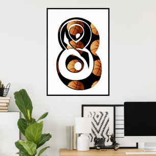 Basketballers nummer acht met basketballen, poster