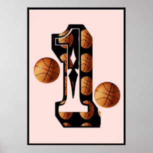 Basketballers nummer één met basketballen, poster