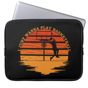 Basketballers retro zonsondergang stijl laptop sleeve