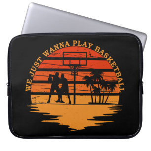 Basketballers retro zonsondergang stijl laptop sleeve