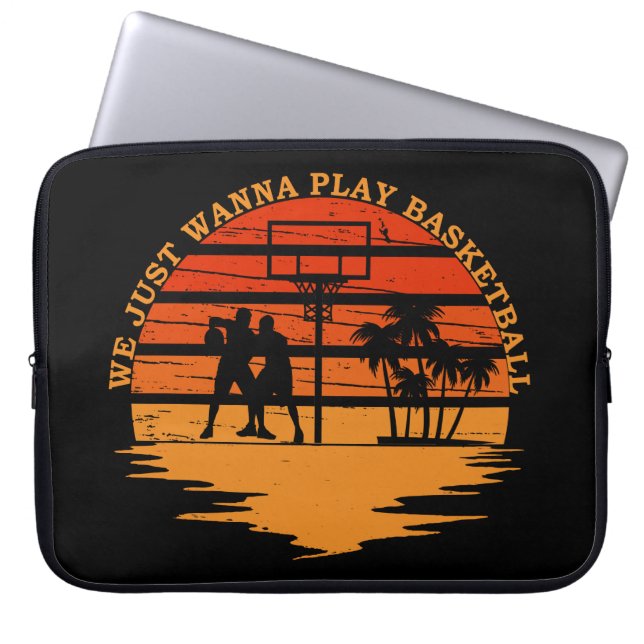 Basketballers  retro zonsondergang stijl laptop sleeve (Voorkant)