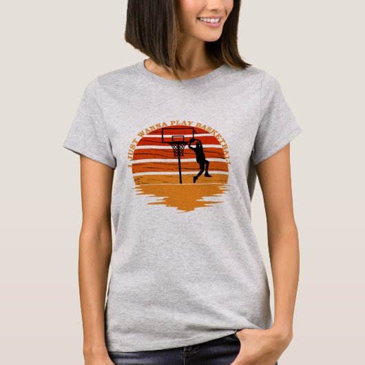 Basketballers  retro zonsondergang stijl t-shirt (Voorkant)