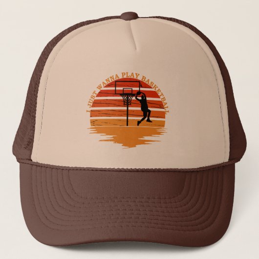 Basketballers retro zonsondergang stijl trucker pet (Voorkant)