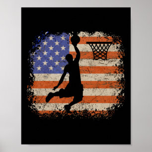 Basketballiefhebbers USA Flag Basketbal Spelen Poster