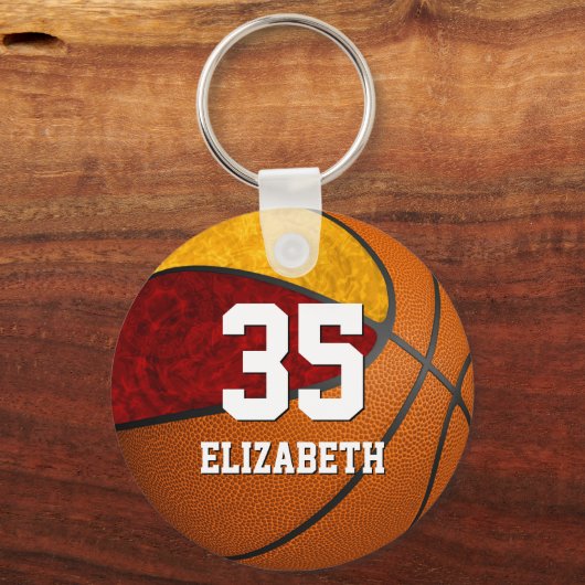 basketbalmaren gouden meisjes schoolteam kleuren sleutelhanger (Voorkant)