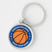 Basketbalnaam en team witte sterren blauw sleutelhanger (Voorkant)