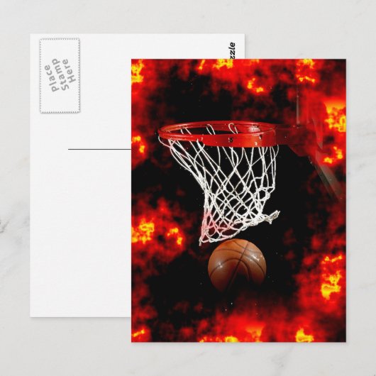 Basketbalnet, bal & vlammen briefkaart (Voorkant / Achterkant)