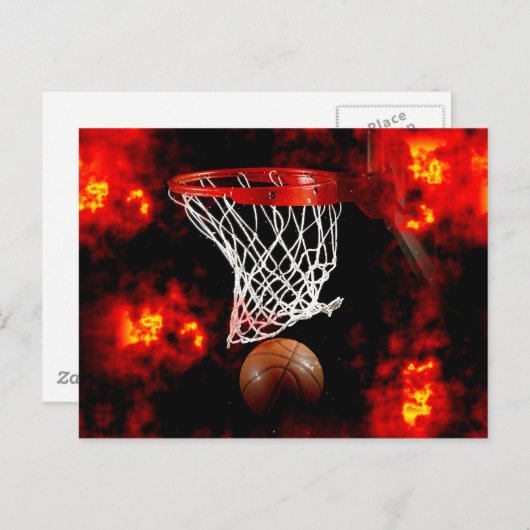 Basketbalnet, bal & vlammen briefkaart (Voorkant / Achterkant)