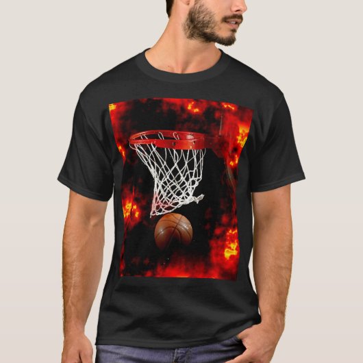Basketbalnet, bal & vlammen t-shirt (Voorkant)