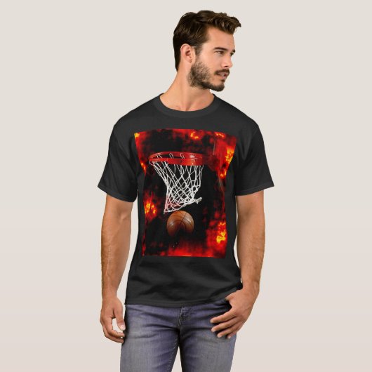 Basketbalnet, bal & vlammen t-shirt (Voorkant volledig)