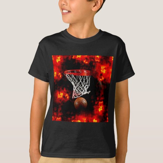 Basketbalnet, bal & vlammen t-shirt (Voorkant)
