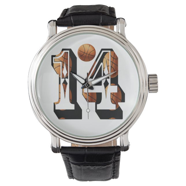 Basketbalnummer 14 Mannen lederen horloge, Horloge (Voorkant)