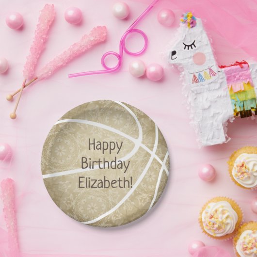 basketbalpartij met gedempt goud, speciaal aangepa papieren bordje (Feest)