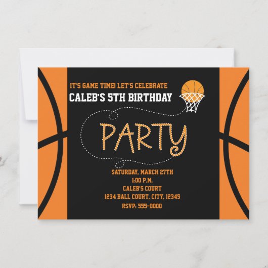 BASKETBALPARTY Typografie Geboorte Uitnodiging (Voorkant)