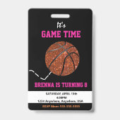 Basketbalpas Feestpas, VIP,  Uitnodiging, meisje Badge (Achterkant)