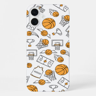Basketbalpatroon op maat gemaakte naam telefoonhoe iPhone 16 plus hoesje