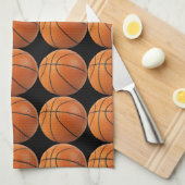 Basketbalpatroon op zwarte keukenhanddoek (Quarter Fold)