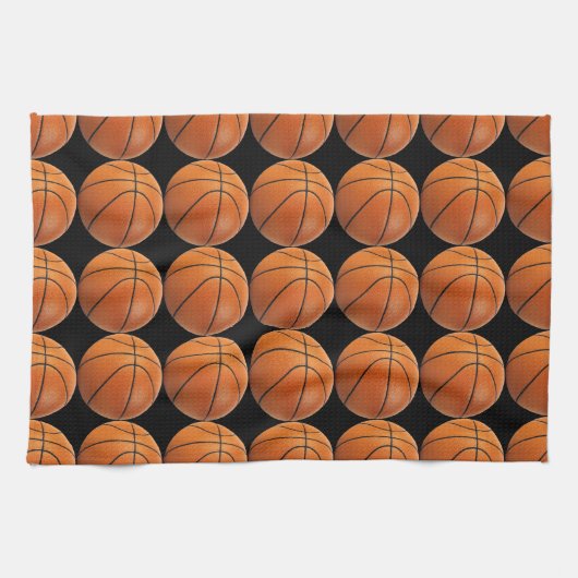 Basketbalpatroon op zwarte keukenhanddoek (Horizontaal)