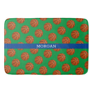 Basketbalpatroon, witte naam, blauw en groen badmat