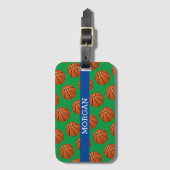 Basketbalpatroon, witte naam, blauw & groen bagagelabel (Voorkant (verticaal))