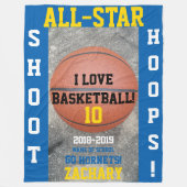 Basketbalringen Medium Blauw Speler Teamnaam Jaar Fleece Deken (Voorkant)