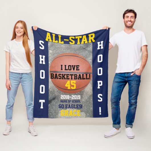 Basketbalringen Navy Blauwe Team Jaar Fleece Deken (In situ)