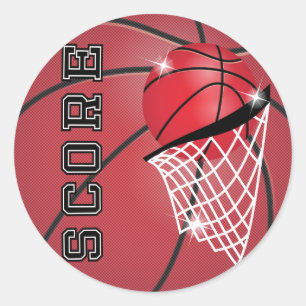 Basketbalscore in het rood ronde sticker