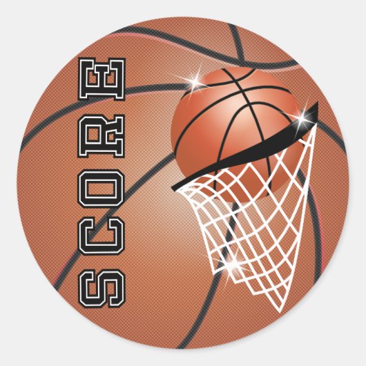 Basketbalscore in Oranje Bruin Ronde Sticker (Voorkant)