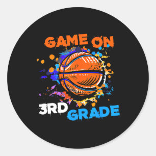Basketbalspel op 3e klas 1e dag van de school thee ronde sticker