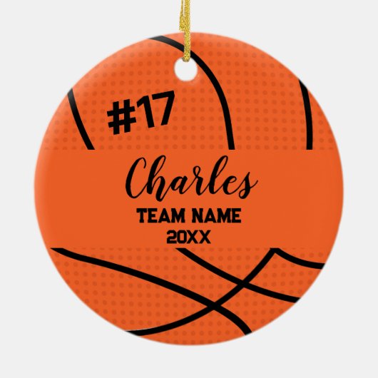 basketbalspeler | Aangepast naamnummer & team Keramisch Ornament (Achterkant)