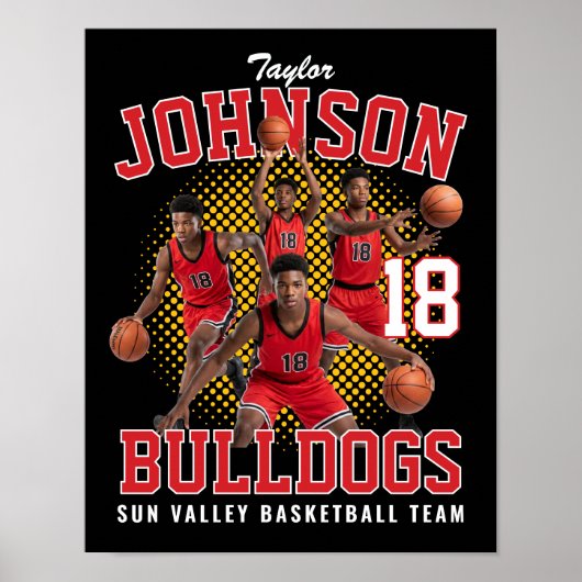 Basketbalspeler Aangepaste Foto Retro Bootleg Rood Poster (Voorkant)