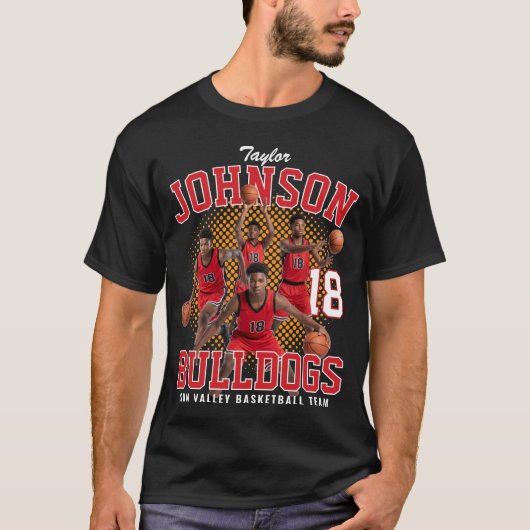 Basketbalspeler Aangepaste Foto Retro Bootleg Rood T-shirt (Voorkant)