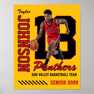 Basketbalspeler Aangepaste Foto Rugnummer Rood Poster