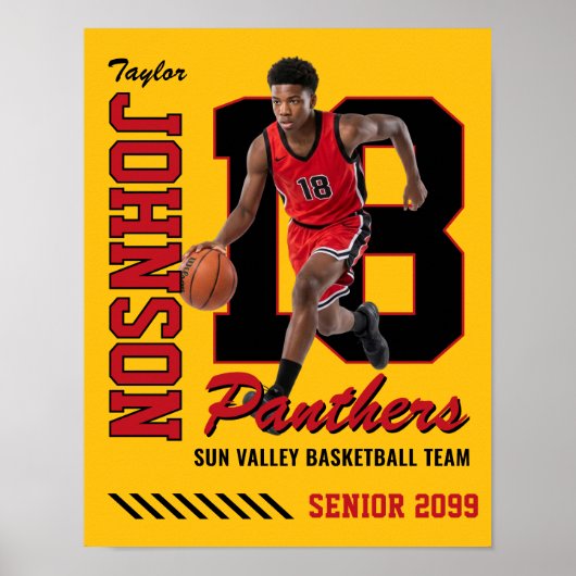 Basketbalspeler Aangepaste Foto Rugnummer Rood Poster (Voorkant)