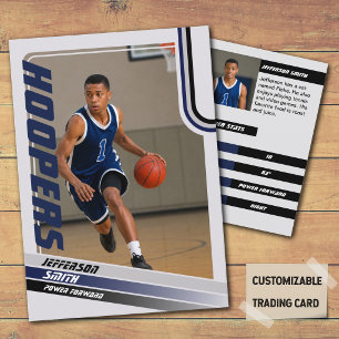 Basketbalspeler Aangepaste Ruilkaart Zwart Blauw Contactkaartje