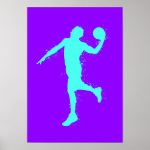 Basketbalspeler - Aquarel op Paarse Achtergrond Poster