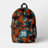 Basketbalspeler blauwgroen grijze teamkleuren bedrukte rugzak (Voorkant)