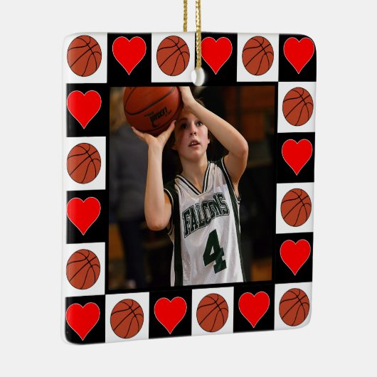 Basketbalspeler Custom Foto Kerstmis Hart Keramisch Ornament (Rechts)