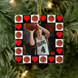 Basketbalspeler Custom Foto Kerstmis Hart Keramisch Ornament