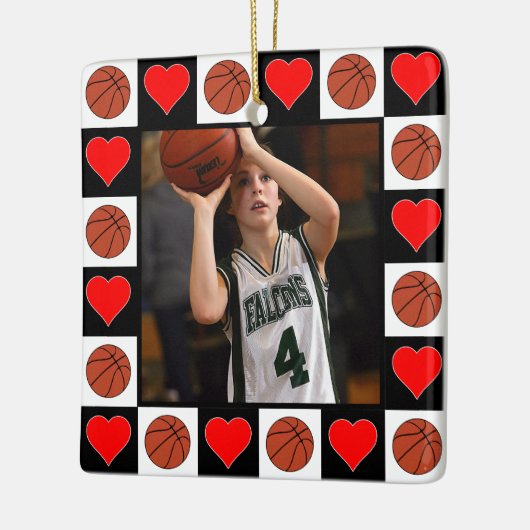 Basketbalspeler Custom Foto Kerstmis Hart Keramisch Ornament (Links)