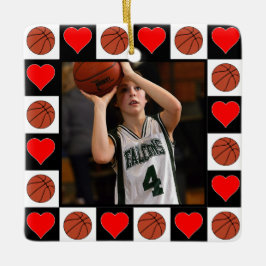 Basketbalspeler Custom Foto Kerstmis Hart Keramisch Ornament