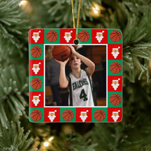 Basketbalspeler Custom Sport Foto Kerstmis Keramisch Ornament (Boom)