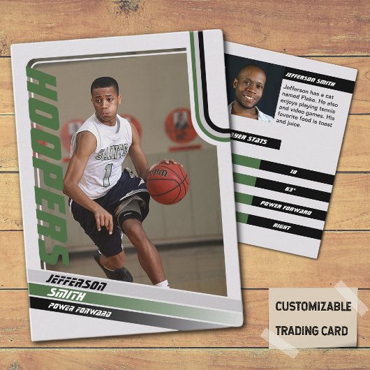 Basketbalspeler Custom Trading Kaart Zwart Groen Contactkaartje