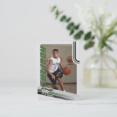 Basketbalspeler Custom Trading Kaart Zwart Groen Contactkaartje (Staand voorkant)